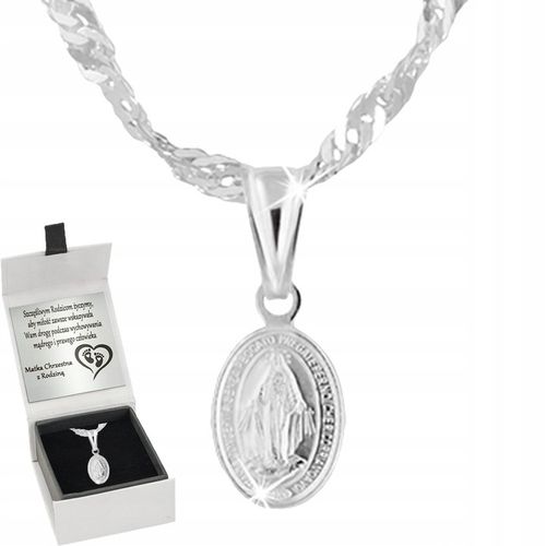 Łańcuszek srebrny medalik komunijny Matka Boska na Komunię na Chrzest na Arena.pl