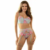 subblime 957643 komplet bielizny kwiatowy haft rożowy s/m z pasem