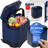 MOCNA CICHA LODÓWKA PRZENOŚNA TURYSTYCZNA SAMOCHODOWA 12V/230V 35L ZESTAW