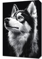 Obraz 40x60cm Portret Zwierząt do Salonu Pokoju | Husky | Czarno Białe