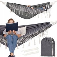 HAMAK DWUOSOBOWY BUJAK HUŚTAWKA 260x150cm XXL BOHO FRĘDZLE 200kg PODUSZKI