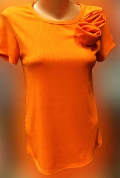 BLUZKA DAMSKA włoska PRĄŻKOWANA z różyczkami pomarańcz neon zdjęcie 6