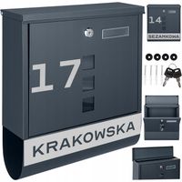 SKRZYNKA POCZTOWA NA LISTY POCZTĘ TUBA NA GAZETY ANTRACYT + NAPIS ADRES