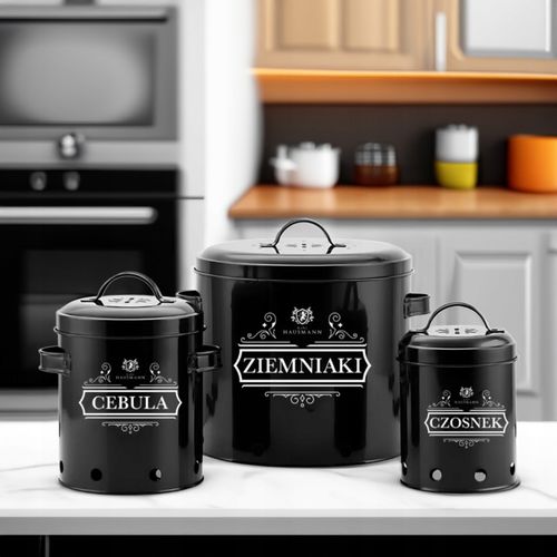 KOMPLET 3 POJEMNIKI METALOWE NA PRZECHOWYWANIE CEBULI CZOSNKU ZIEMNIAKÓW na Arena.pl