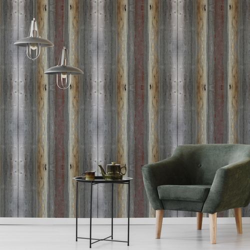 Tapeta Kolorowe Drewniane DESKI Wzór 3D do Salonu na Arena.pl