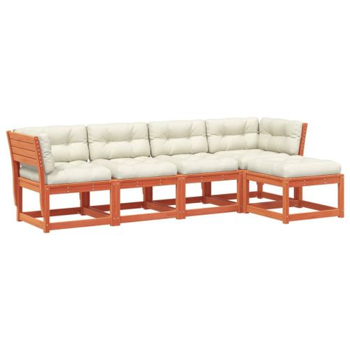 Emaga 5-cz. zestaw mebli ogrodowych z poduszkami, woskowy brąz, sosna na Arena.pl