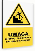 Tabliczka znak informacyjny 20x15 Biała TRZYMAJ SIĘ PORĘCZY Aluminiowa