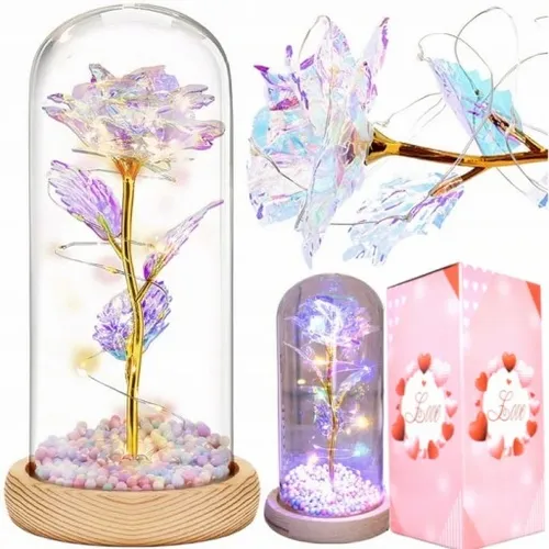 WIECZNA RÓŻA W SZKLE ŚWIECĄCA LED PREZENT PUDEŁKO NA WALENTYNKI DZIEŃ BABCI na Arena.pl