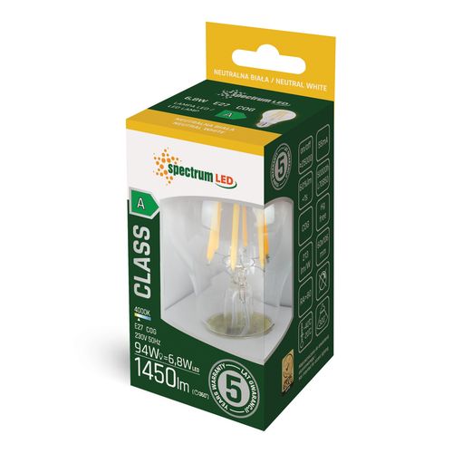 LED GLS E-27 230V 6.8W COG A-CLASS NW CLEAR SPECTRUM 5 lat gwarancji na Arena.pl