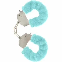 toyjoy furry fun stalowe mankiety z niebieskim pluszem, klucze