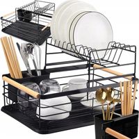 DUŻA SUSZARKA DO NACZYŃ STOJĄCA OCIEKACZ TACKA METALOWA CZARNA DWUPOZIOMOWA