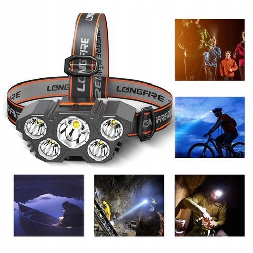 MOCNA LATARKA CZOŁOWA NA GŁOWĘ CZOŁÓWKA 5 LED CREE XPE T6 AKUMALOTOR na Arena.pl