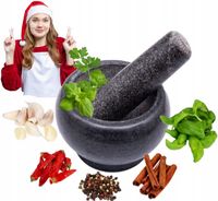 MOŹDZIERZ KUCHENNY KAMIENNY GRANITOWY TŁUCZEK DO UCIERANIA PRZYPRAW ZIÓŁ