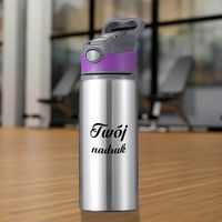 Srebrny bidon 650 ml z Twoim nadrukiem fioletowa wstawka