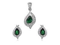 Delikatny rodowany srebrny komplet szmaragd cyrkonie srebro 925 Z0736K_G