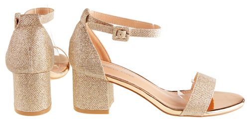 Sandały na obcasie słupku 6 cm. szampańskie brokatowe Rozmiar obuwia - 37 na Arena.pl