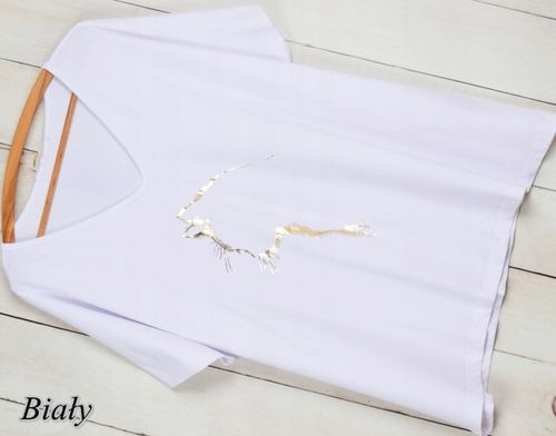 T-SHIRT KOSZULKA BAWEŁNA ZŁOTA APLIKACJA KOT KOTEK V dekolt M-XXXL T15 na Arena.pl