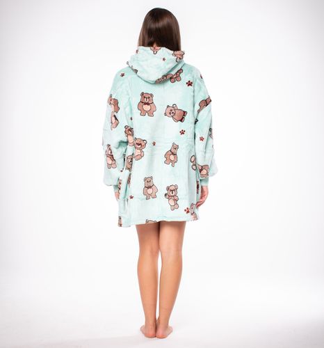 Bluza Koc Oversize z Kapturem Sherpa Ciepła Niebieska w Misie 2w1 Gruby na Arena.pl