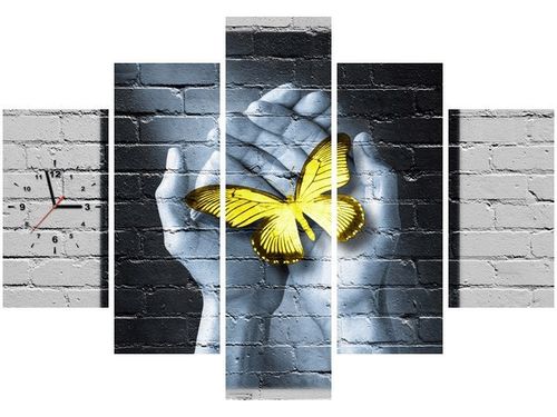 105CM 150CM ZEGAR 5 ELEM ŻÓŁTY MOTYL DRUK OBRAZ na Arena.pl