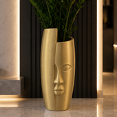 Złota donica Twarz 72 cm - designerska donica dekoracyjna Premium
