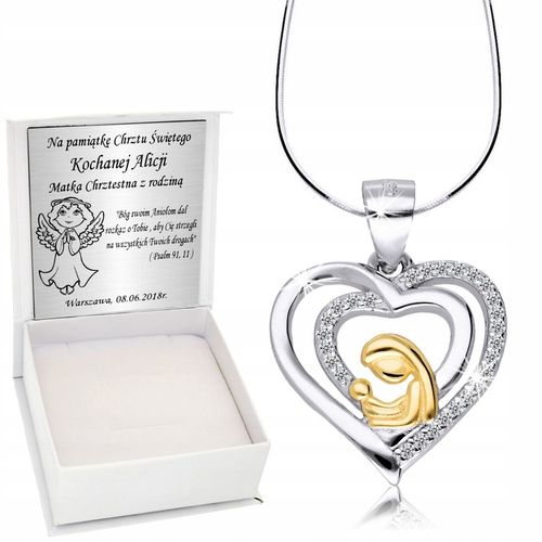 Srebrny Łańcuszek 925 Medalik Matka Serce Chrzest Komunia Grawer na Arena.pl