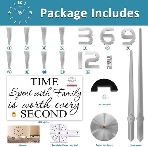 srebrny bezramowy duży zegar ścienny diy na Arena.pl