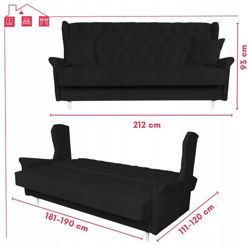 Sofa 3osobowa rozkładana z funkcją spania WELUR czarna GAJA Family Meble na Arena.pl