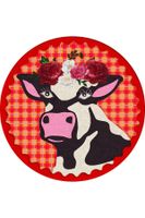 Dywan okrągły 120x120 cm – zabawna krowa z wiankiem kwiatów