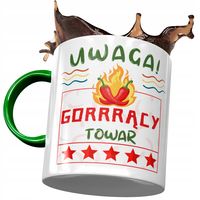 Kubek Zielony Śmieszny Uwaga Gorrrący Towar Z Nadrukiem Ze Zdjęciem