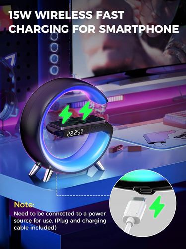 Inteligentny budzik ładowarka indukcyjna lampka led rgb (czarna) na Arena.pl