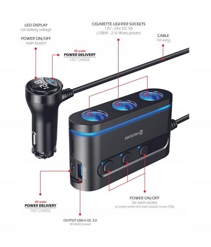 SWISSTEN ŁADOWARKA SAMOCHODOWA USB-C USB ADAPTER na Arena.pl