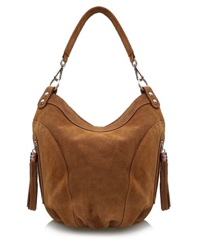 VERA PELLE torebka zamszowa worek z frędzelkami i paskiem V322 c.jeansowa na Arena.pl