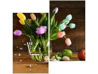 60X60CM ZEGAR KOLOROWE TULIPANY OBRAZ DREWNO ŚCIAN KWADRAT