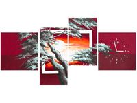 45CM 120CM ZEGAR 4 ELEM KARMAZYNOWY ZACHÓD SŁOŃCA ŚCIENNY