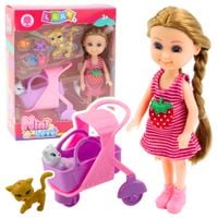 Mini Lalka Z Akcesoriami Wózek Kotki Zestaw Laleczka Różowa