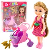 Mini Lalka Z Akcesoriami Wózek Kotki Zestaw Laleczka Różowa