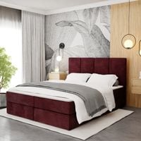 ŁÓŻKO KONTYNENTALNE 160x200 TAPICEROWANE PODWÓJNE Z MATERACEM BORDOWY