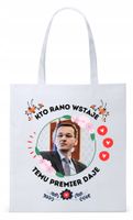 Mateusz Morawiecki Pis Torba Eco Biała Shopper Z Nadrukiem Ze Zdjęciem