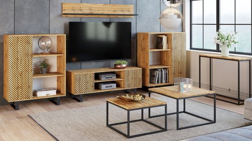 Szafka RTV 135 cm loft dąb craft złoty - jodełka na Arena.pl