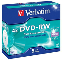 Płyta DVD-RW Verbatim 4.7GB x4 5szt (box 5 z opakowaniem)
