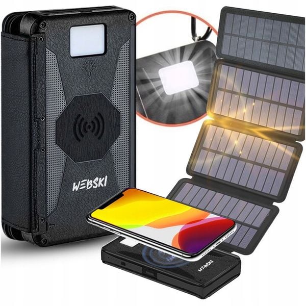 WEBSKI POWERBANK SOLARNY MOCNE 4 PANELE SOLARNE POJEMNOŚĆ 20000MAH USB-C zdjęcie 1