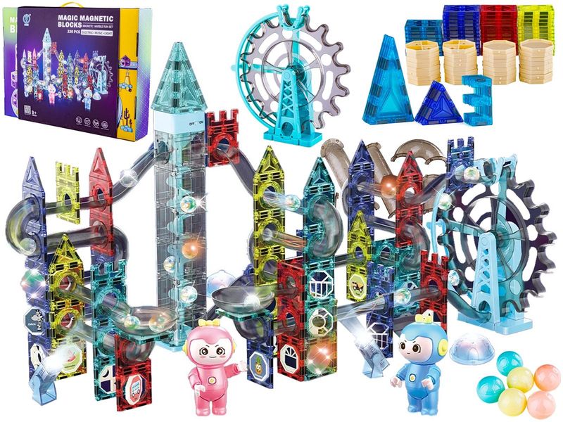 Świecące Klocki Magnetyczne, Tor Kulkowy Dla Kulek 230 Elementów Kulodrom zdjęcie 1