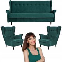 Zielony komplet wypoczynkowy USZAK wersalka 2 fotele ARI