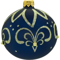 Bombki okrągłe granatowe ze złotym ornamentem