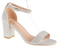 Sandały na obcasie słupku 6.5 cm. srebrne brokatowe Rozmiar obuwia - 37, Długość wkładki [cm]: - 24,00 cm.