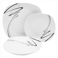 Zestaw TALERZE Kwadratowe PORCELANOWE OBIADOWE Deserowe Tadar Wstęga 18 el