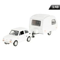 Model 1:43 Zestaw Fiat 126p + przyczepa Niewiadów Kemping, biały