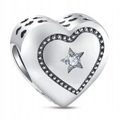 Zawieszka SREBRO 925 Charms Koralik Serce Gwiazda