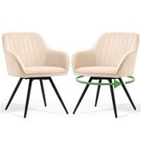 2x Krzesło welurowe tapicerowane obrotowe salon TURNO Beżowe Czarne nogi