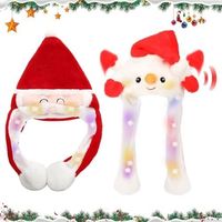 Zestaw 2 Czapek Świątecznych LED Mikołaj i Bałwan z Ruchomymi Uszami